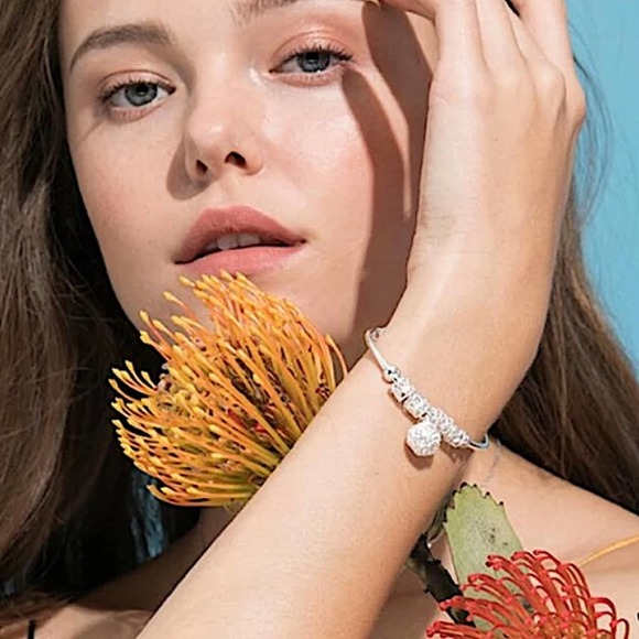 Sterling Silver Resizable Ball Charm Bangle Bracelet - Picture 3 of 14